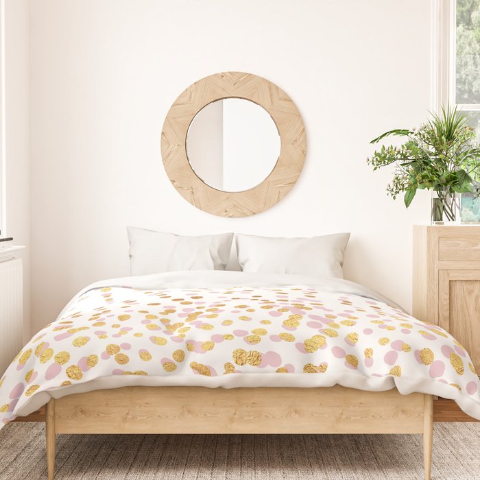 Floating Dots - Pink and Gold on White Duvet Cover Gallery Image 3