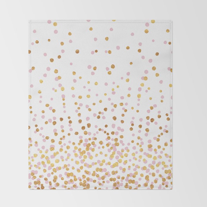 Floating Dots - Pink and Gold on White Throw Blanket Gallery Image 2