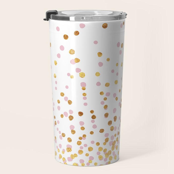 Floating Dots - Pink and Gold on White Travel Mug Gallery Image 3