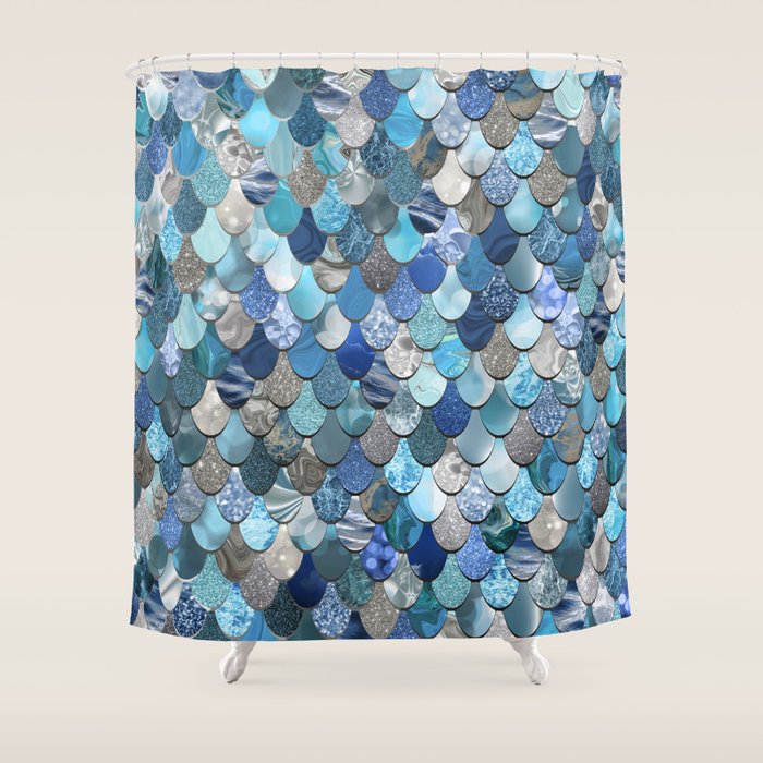 Mermaid Ocean Blue Pattern Shower Curtain