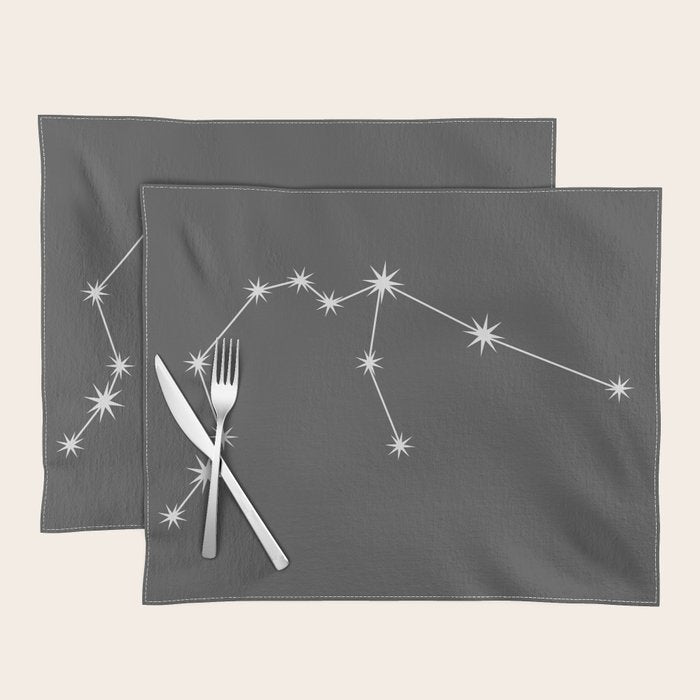 Aquarius Zodiac Star Constellation Line Art Grey Placemat Gallery Image 1