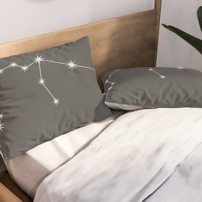 Aquarius Zodiac Star Constellation Line Art Grey Pillow Sham Gallery Image 2