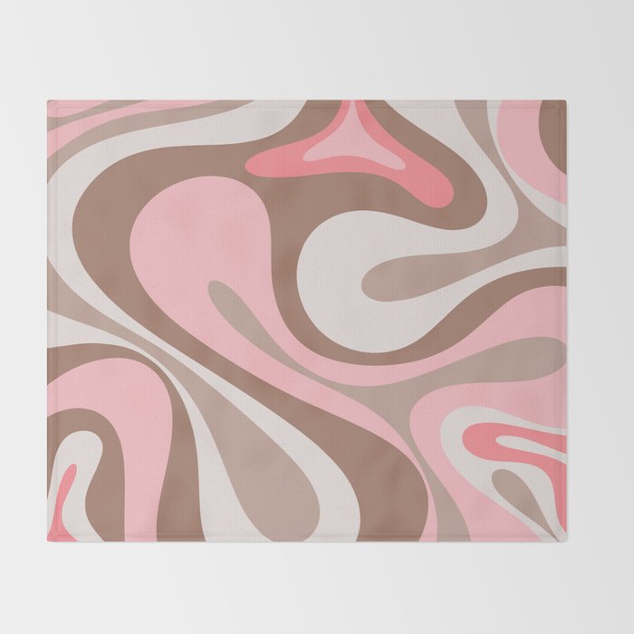 Mod Swirl Retro Abstract Pattern in Mocha Brown and Pink Throw Blanket Gallery Image 2