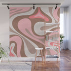 Mod Swirl Retro Abstract Pattern in Mocha Brown and Pink Wall Mural Gallery Image 1