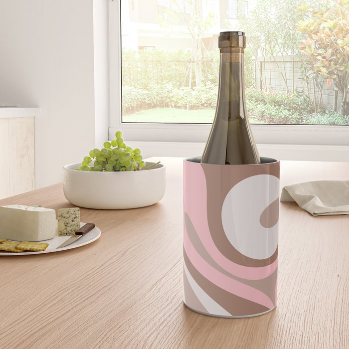 Mod Swirl Retro Abstract Pattern in Mocha Brown and Pink Wine Chiller Gallery Image 4