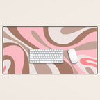 Mod Swirl Retro Abstract Pattern in Mocha Brown and Pink Desk Mat Gallery Image 1