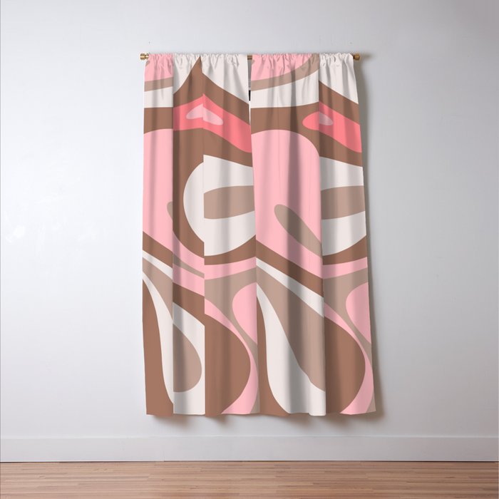 Mod Swirl Retro Abstract Pattern in Mocha Brown and Pink Window Curtain Gallery Image 3
