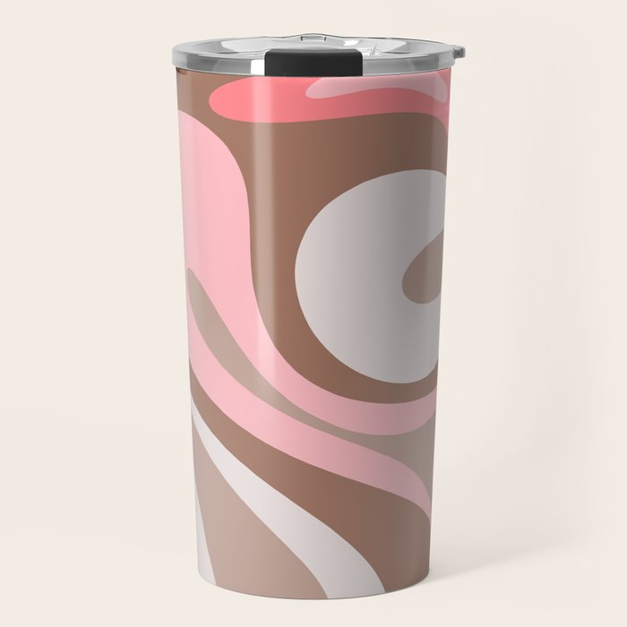 Mod Swirl Retro Abstract Pattern in Mocha Brown and Pink Travel Mug Gallery Image 1