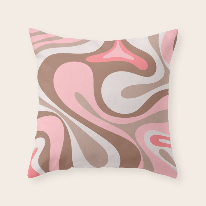 Mod Swirl Retro Abstract Pattern in Mocha Brown and Pink Throw Pillow Gallery Image 6