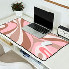 Mod Swirl Retro Abstract Pattern in Mocha Brown and Pink Desk Mat Gallery Image 2