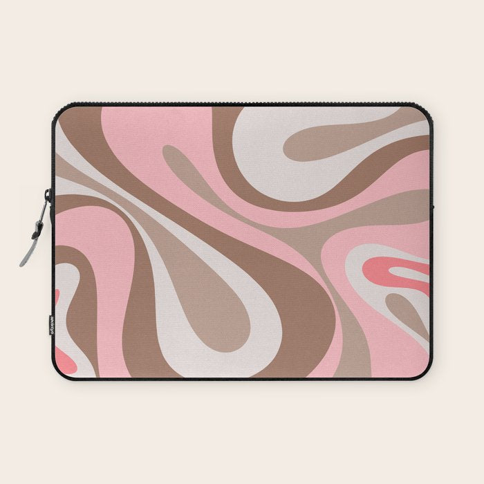 Mod Swirl Retro Abstract Pattern in Mocha Brown and Pink Laptop Sleeve Gallery Image 1