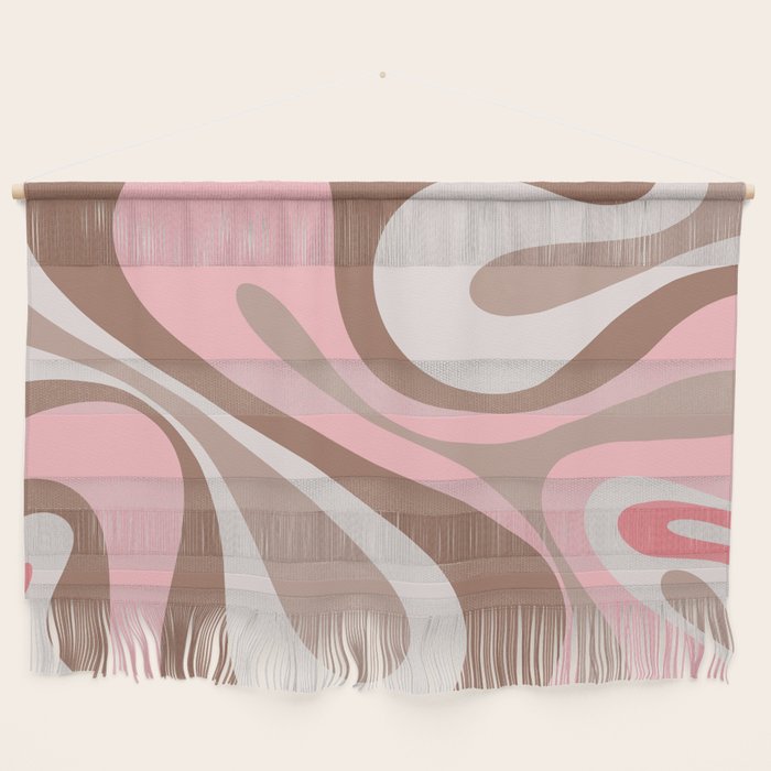 Mod Swirl Retro Abstract Pattern in Mocha Brown and Pink Wall Hanging Gallery Image 1
