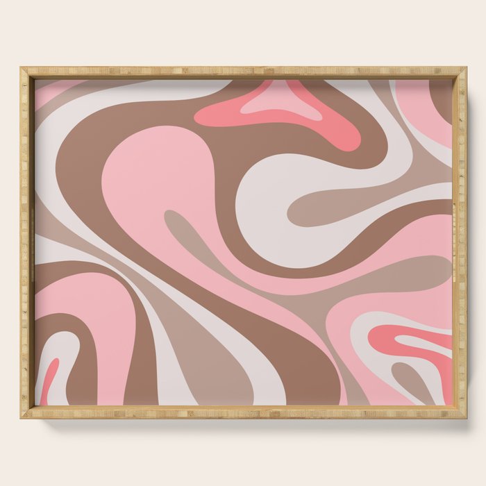 Mod Swirl Retro Abstract Pattern in Mocha Brown and Pink Serving Tray Gallery Image 1