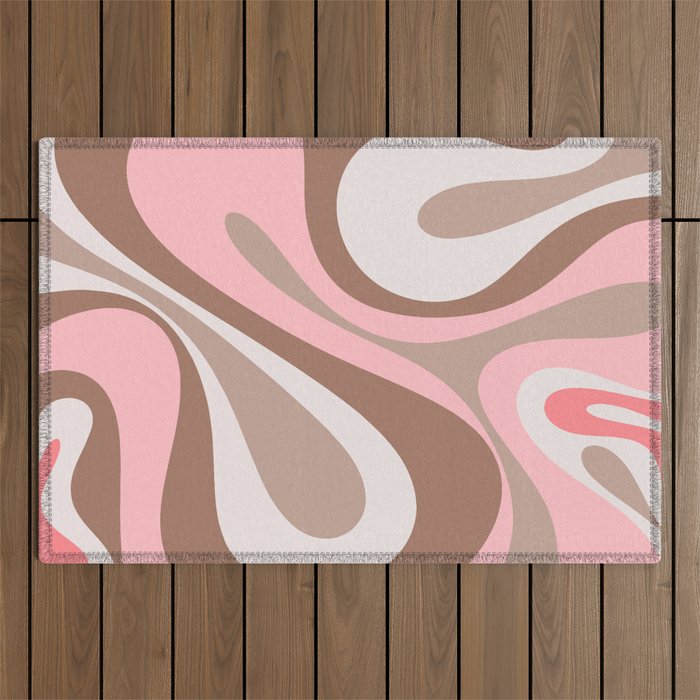 Mod Swirl Retro Abstract Pattern in Mocha Brown and Pink Outdoor Rug Gallery Image 1