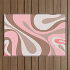 Mod Swirl Retro Abstract Pattern in Mocha Brown and Pink Outdoor Rug Gallery Image 1