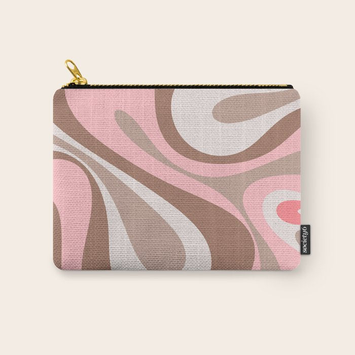 Mod Swirl Retro Abstract Pattern in Mocha Brown and Pink Carry All Pouch Gallery Image 1