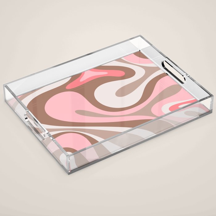 Mod Swirl Retro Abstract Pattern in Mocha Brown and Pink Acrylic Tray Gallery Image 1