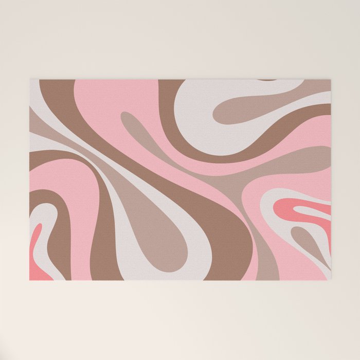 Mod Swirl Retro Abstract Pattern in Mocha Brown and Pink Welcome Mat Gallery Image 1