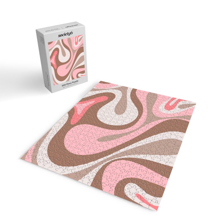 Mod Swirl Retro Abstract Pattern in Mocha Brown and Pink Jigsaw Puzzle Gallery Image 2