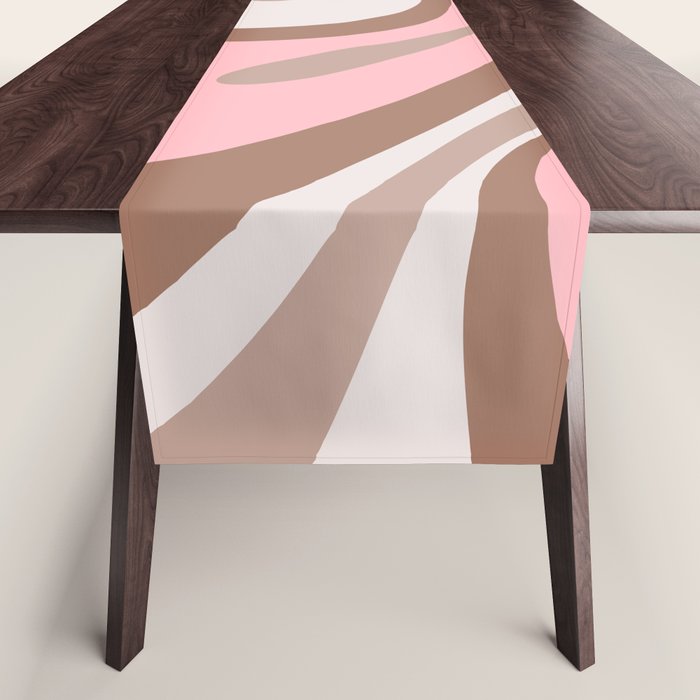 Mod Swirl Retro Abstract Pattern in Mocha Brown and Pink Table Runner Gallery Image 1