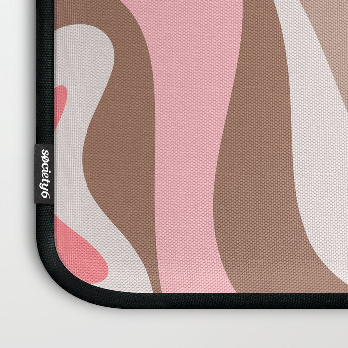 Mod Swirl Retro Abstract Pattern in Mocha Brown and Pink Laptop Sleeve Gallery Image 3