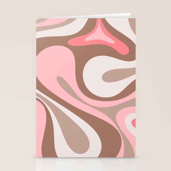 Mod Swirl Retro Abstract Pattern in Mocha Brown and Pink Stationery Card Gallery Image 2