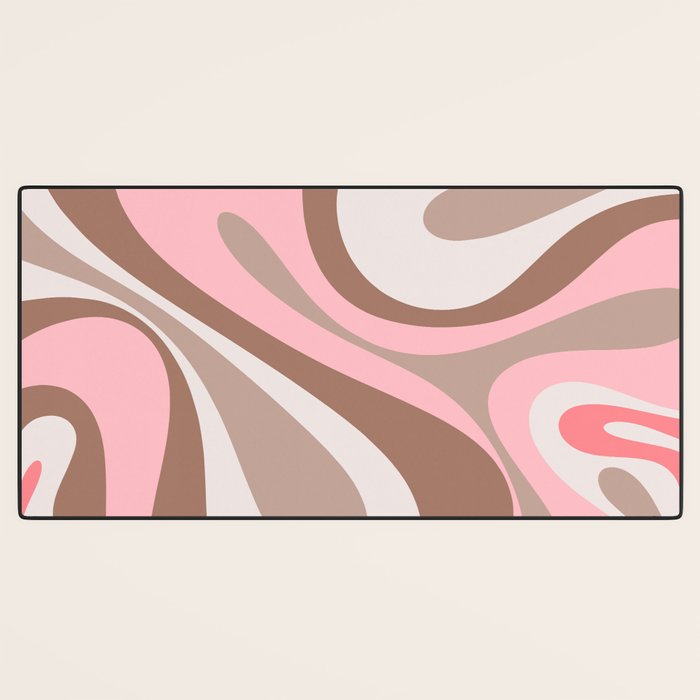 Mod Swirl Retro Abstract Pattern in Mocha Brown and Pink Desk Mat Gallery Image 3