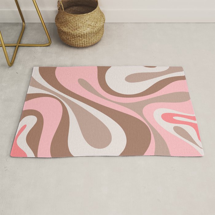 Mod Swirl Retro Abstract Pattern in Mocha Brown and Pink Rug Gallery Image 1