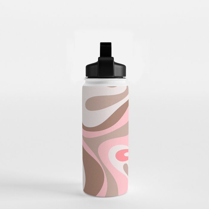Mod Swirl Retro Abstract Pattern in Mocha Brown and Pink Water Bottle Gallery Image 2
