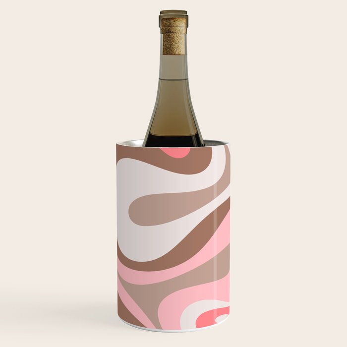 Mod Swirl Retro Abstract Pattern in Mocha Brown and Pink Wine Chiller Gallery Image 3