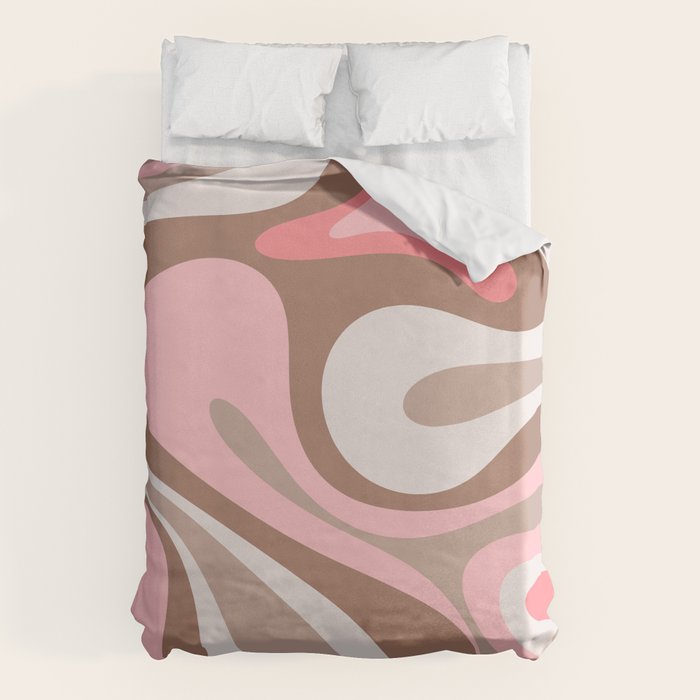 Mod Swirl Retro Abstract Pattern in Mocha Brown and Pink Duvet Cover Gallery Image 1