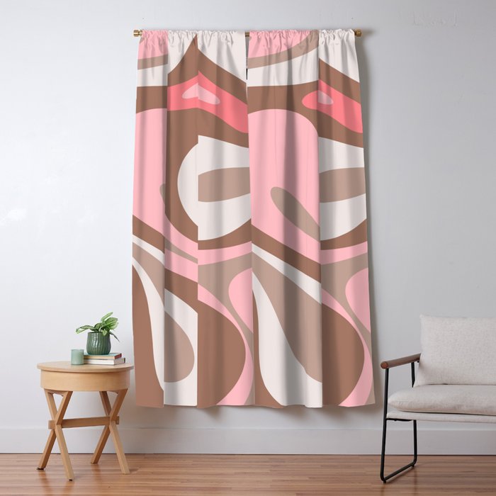 Mod Swirl Retro Abstract Pattern in Mocha Brown and Pink Window Curtain Gallery Image 1
