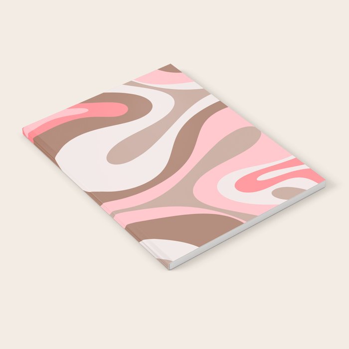 Mod Swirl Retro Abstract Pattern in Mocha Brown and Pink Notebook Gallery Image 2