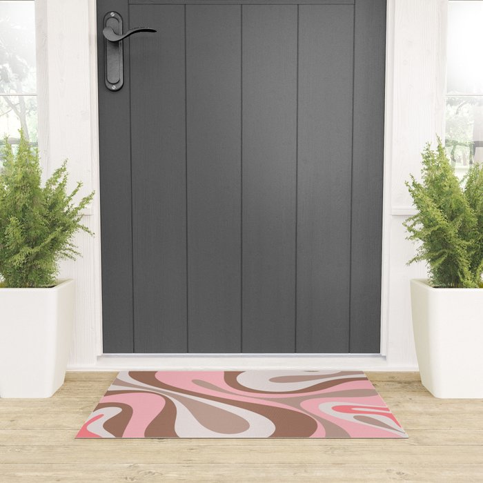 Mod Swirl Retro Abstract Pattern in Mocha Brown and Pink Welcome Mat Gallery Image 3