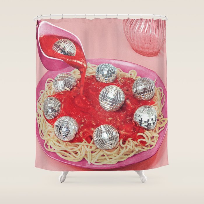 Spaghetti Disco Balls - Pink and Red Shower Curtain Gallery Image 1