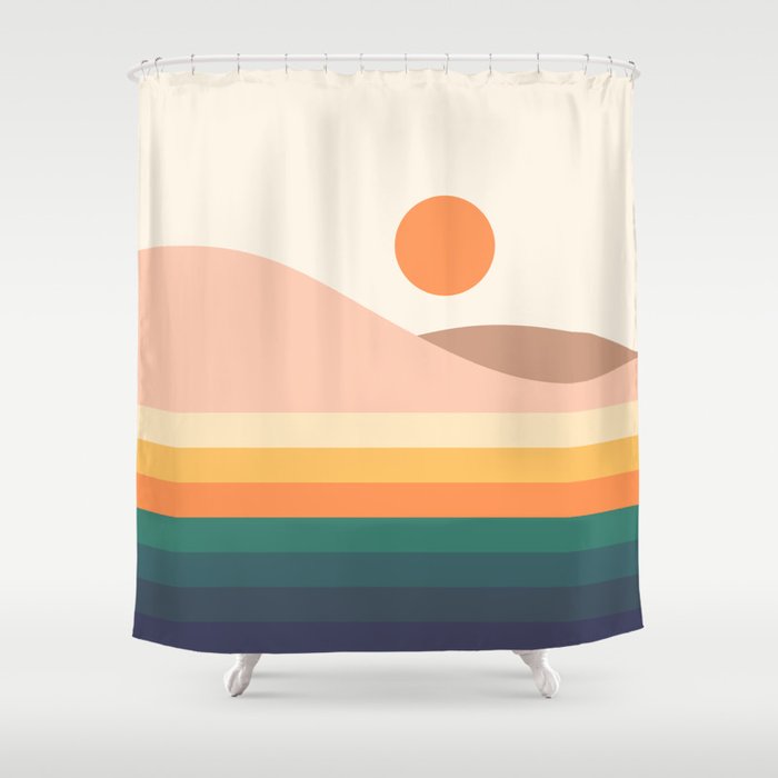Retro Landscape 06B Shower Curtain Gallery Image 1
