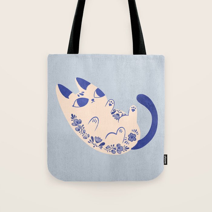 Purrcelin Cat Butt - Charming Delft Pottery Kitty Tote Bag Gallery Image 1