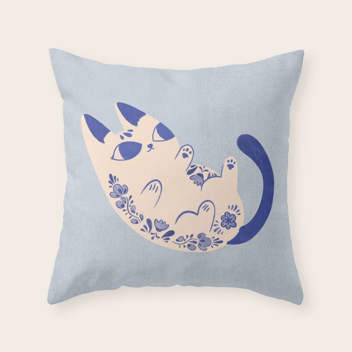 Purrcelin Cat Butt - Charming Delft Pottery Kitty Throw Pillow Gallery Image 6