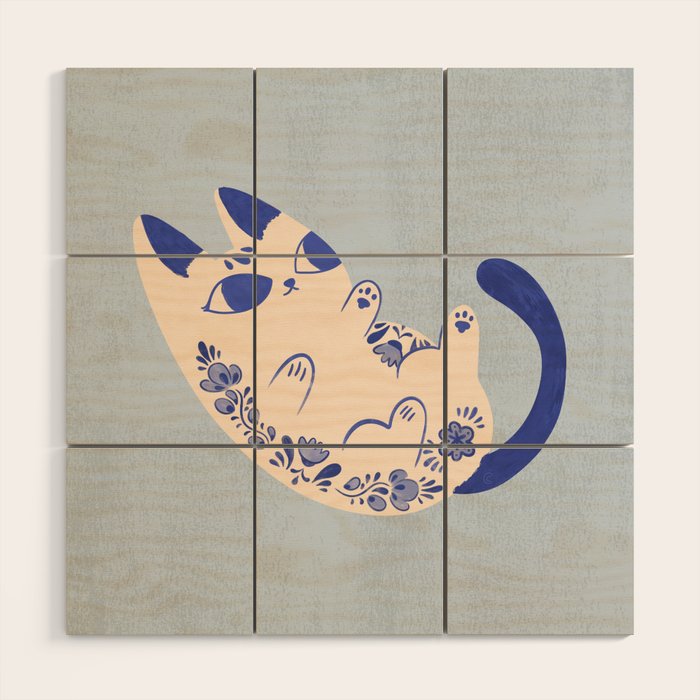 Purrcelin Cat Butt - Charming Delft Pottery Kitty Wood Wall Art Gallery Image 1