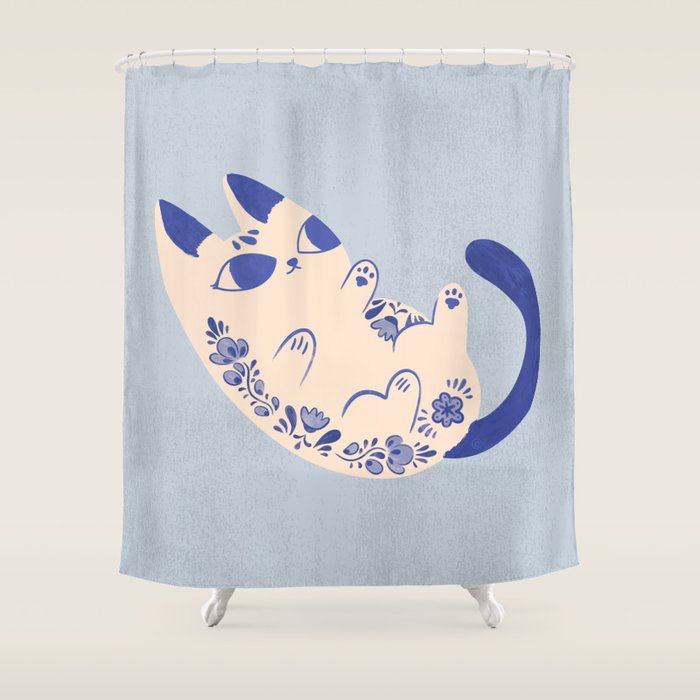 Purrcelin Cat Butt - Charming Delft Pottery Kitty Shower Curtain Gallery Image 1