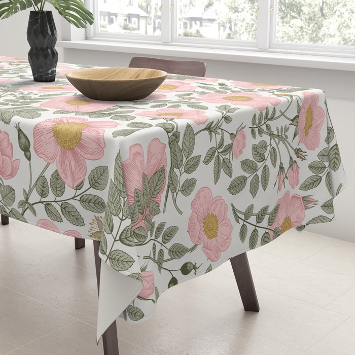 Wild Roses Cottage Garden Summer Floral Pattern Tablecloth Gallery Image 3