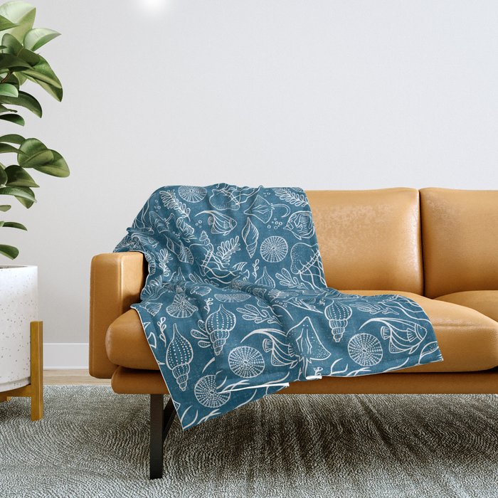 Sea Life - Marine Blue Throw Blanket Gallery Image 1