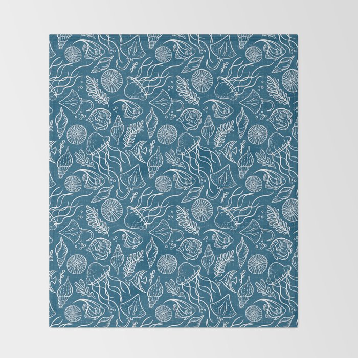 Sea Life - Marine Blue Throw Blanket Gallery Image 2