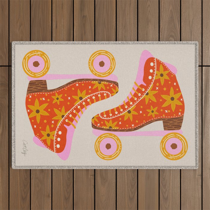 Retro Roller Skates - Coral Outdoor Rug Gallery Image 1