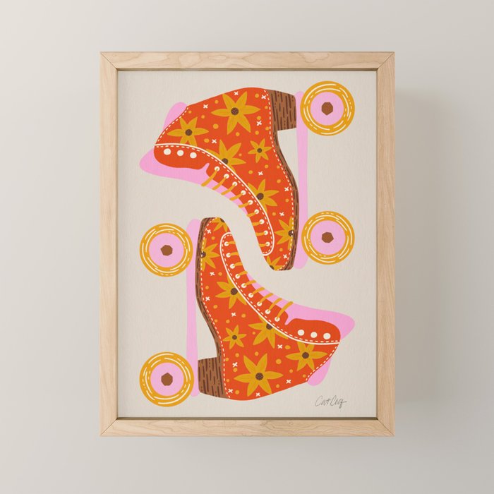 Retro Roller Skates - Coral Mini Art Print Gallery Image 1