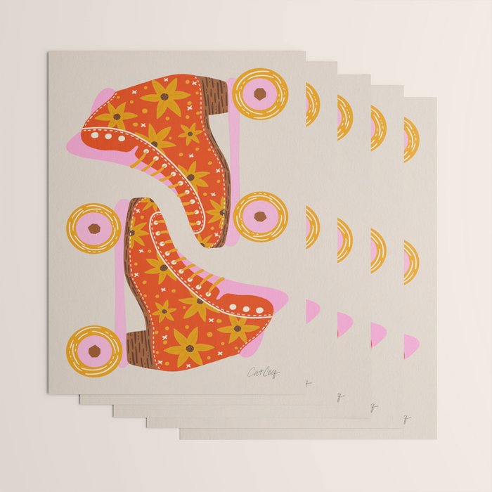Retro Roller Skates - Coral Wrapping Paper Gallery Image 3