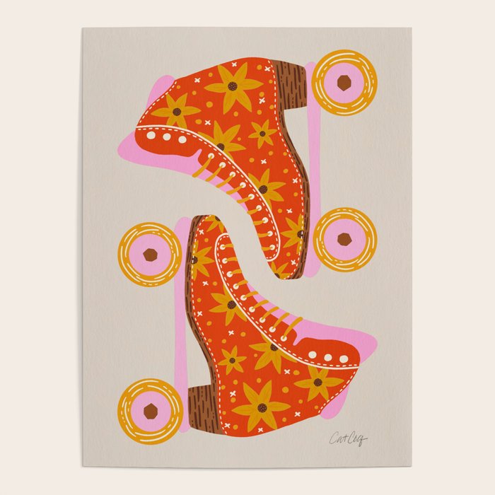Retro Roller Skates - Coral Poster Gallery Image 1