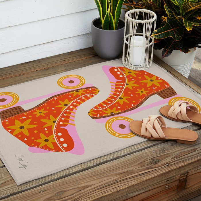 Retro Roller Skates - Coral Outdoor Rug Gallery Image 2