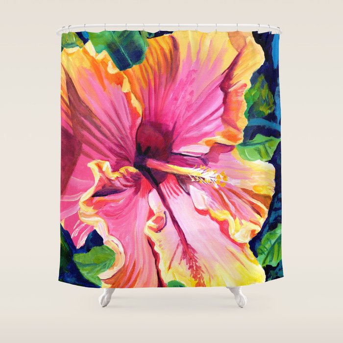 Tropical Bliss Hibiscus Shower Curtain Gallery Image 1