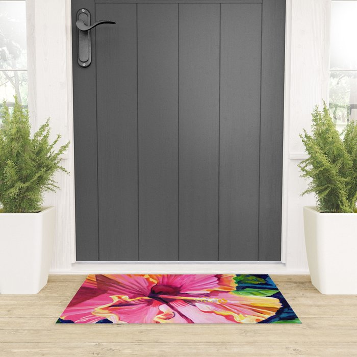 Tropical Bliss Hibiscus Welcome Mat Gallery Image 3